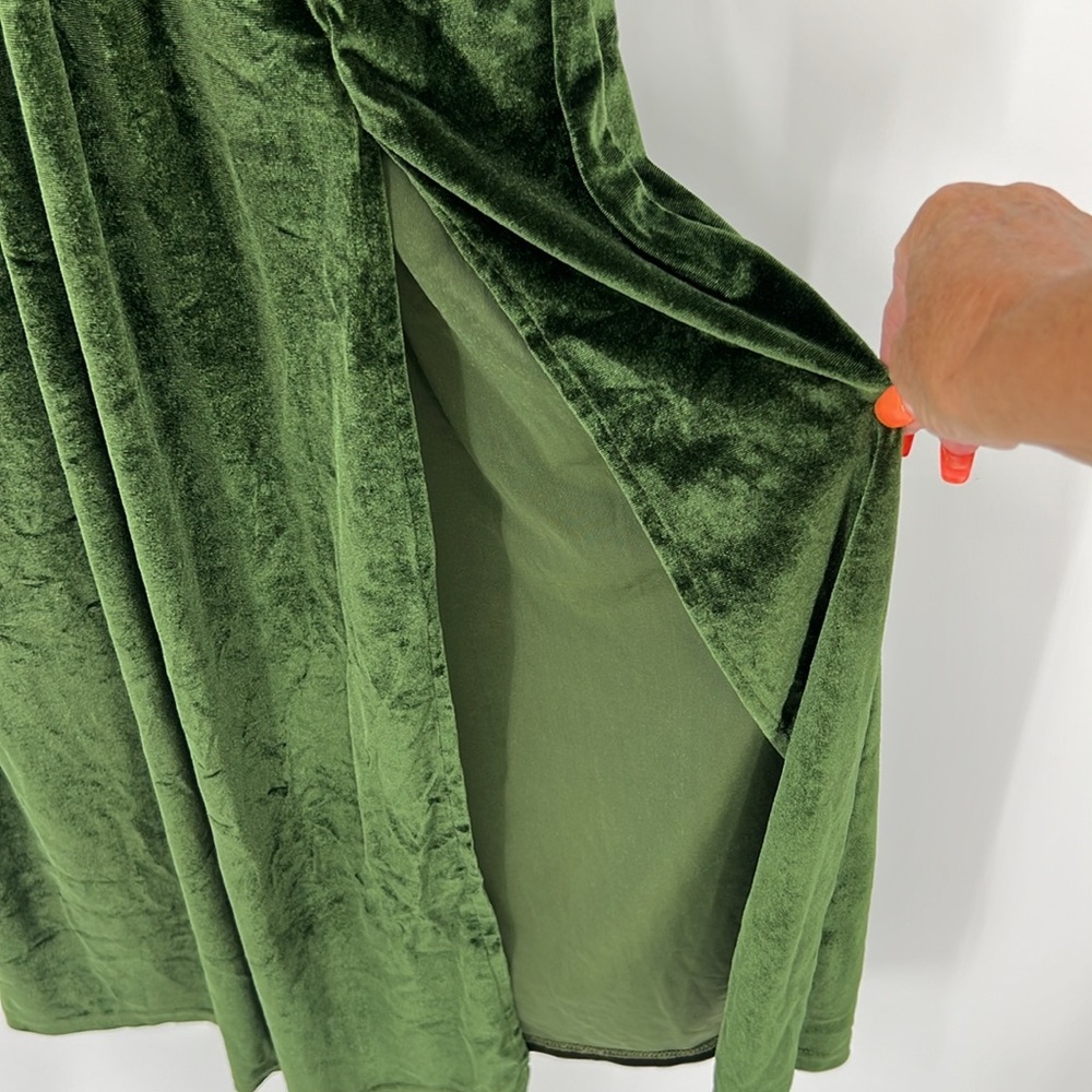 Elegant Green Velvet festival, Holliday Whimsygoth MIDI V Neck Dress SZ L - Picture 3 of 11